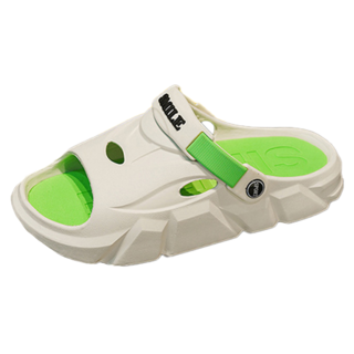 厚底撞色運動休閒兩用洞洞鞋, EVA鞋面鞋底, 38cm, 白色綠底