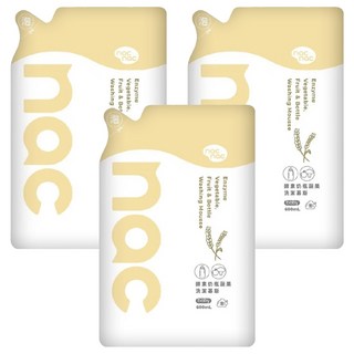 nac nac 酵素奶瓶蔬果洗潔慕斯補充包, 3包, 600ml