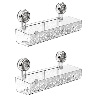 byjoyyou 吸盤系列 透明波紋浴室瓶罐收納架 四方款, 2個, 透明白