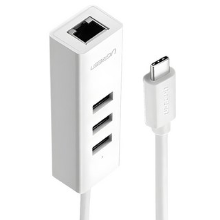綠聯 Type-C集線器 3 Ports USB2.0 + 10/100Mps Converter, White, 1個