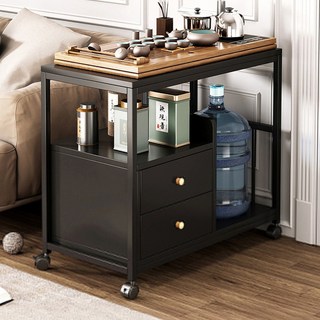 桌邊櫃 鋼架 帶抽屜 儲物櫃 小巧不佔地, 72cm, 黑桃色