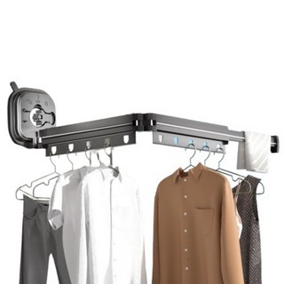 壁掛式折疊曬衣架一段, 真空吸盤, 可伸縮, 防腐防鏽, 航空鋁合金材質, 59cm, 槍灰