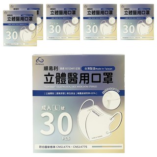 順易利 成人立體醫用口罩 細耳, 可可牛奶, 30片, 6盒