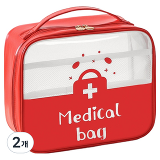 소담몰 응급 여행용 구급 투명 파우치 레드 L 26 x 12 x 21 cm, 2개