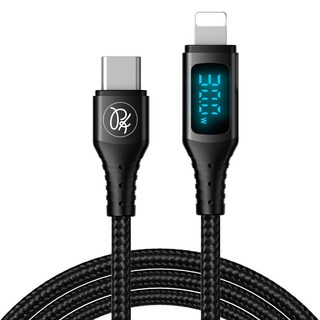 PICKOGEN 皮克全 USB-C to Lightning 智能VAW數位顯示充電線, 3A大電流, 尼龍編織線, 傳輸速率達480Mbps, 1.8m, 黑色, 1條