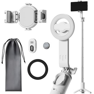 일리온 듀얼 맥세이프 블루투스 셀카봉 스마트폰 삼각대, 화이트, 1개