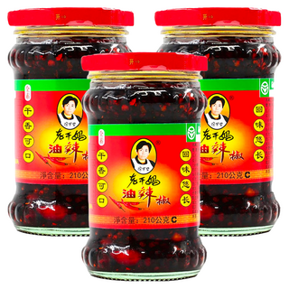 老干媽 油辣椒, 內含整顆花生 香脆爽口 下酒菜, 210g, 3罐