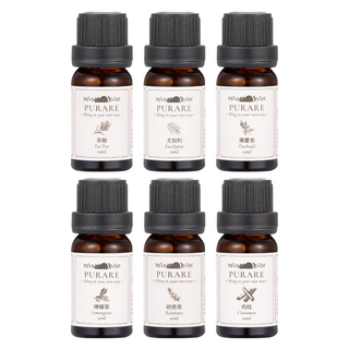 PURARE 天然植物萃取淨化防護精油6件組, 茶樹 + 尤加利 + 廣藿香 + 檸檬草 + 迷迭香 + 肉桂, 1套, 10ml