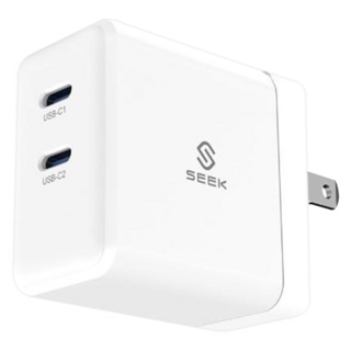 SEEK 45W GaN電源供應器 CU-P451 USB-C1/C2 AC 100-240V 1.6A(Max) 50-60Hz, 1個, 白色