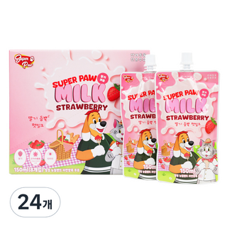 슈퍼포우 강아지 고양이 우유 딸기 듬뿍 펫밀크, 딸기맛, 150ml, 24개