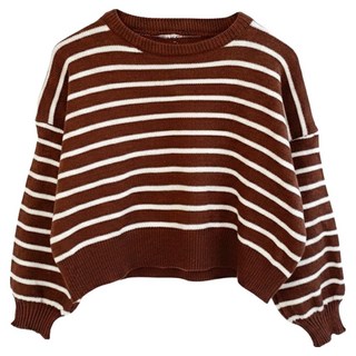 FB190 條紋罩衫, F, 咖啡