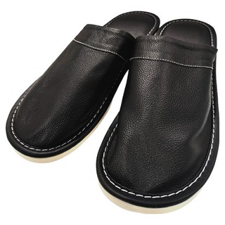 LIKEHOUSE 真皮頭層牛皮全皮軟底室內拖鞋 LS09, 黑色, 1雙
