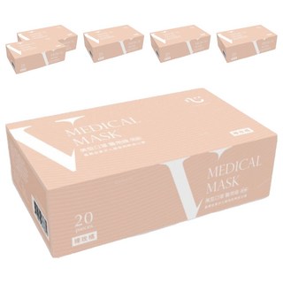 匠心 V美型系列 成人平面醫用口罩, 裸玫橘, 20片, 6盒