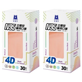 BLUE EAGLE 藍鷹牌 成人N95立體型4D醫用口罩, 30片, 2盒, 混和顏色