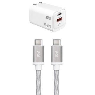 pqi 勁永 PD快充組合包35W雙孔 USB-C USB-A 充電器 + USB-C to C 100cm 快充傳輸線, 白色, 1組