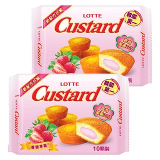 LOTTE 樂天 Custard 蛋黃派 草莓 10包, 220g, 2盒
