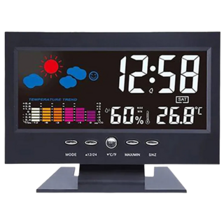 多功能萬年曆氣象時鐘 LED背光 溫度濕度顯示 天氣預報 鬧鐘, 黑
