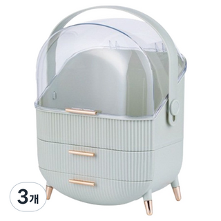 Full-Covered 防塵附蓋大容量喇叭形化妝品整理盒 收納儲物盒, 3個, 薄荷綠