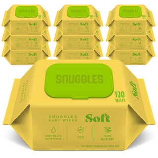 스너글스 소프트 유아용 저자극 아기물티슈 캡형, 10팩, 100매, 35g