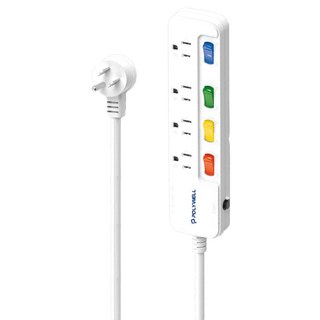 POLYWELL 寶利威爾 安全一體式電源插座延長線 3孔 PW15-T05-A031, 2.7m, 白色, 1條