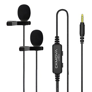 CKMOVA 全向電容式雙頭領夾式麥克風 LCM2D, 兼容多種設備, 相機&手機切換, 專業高檔質量, 低切濾波器, 降低環境噪音, 黑色