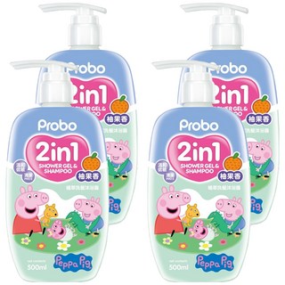 Probo 博寶兒 佩佩豬 植萃洗髮沐浴露 柚果香氛, 500ml, 4瓶