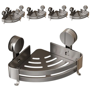 HOUDER 吸盤式太空鋁置物架 三角 標準, 槍灰色, 6個