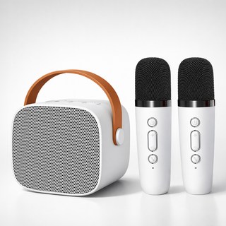홈플래닛 무선 블루투스 노래방 듀얼 마이크 + 스피커 세트, 화이트, P2