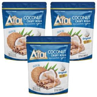 AROI 椰子脆捲 原味, 3包, 80g