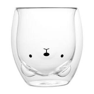 AWANA 可愛動物雙層玻璃杯 240ml, 熊熊 透明色, 1個