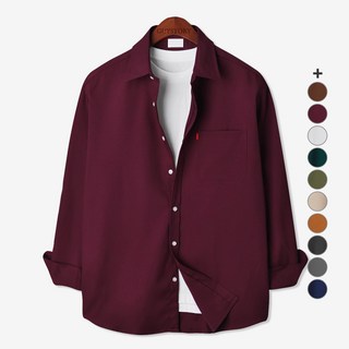 GUYSTORY 男款大尺碼素色口袋長袖襯衫