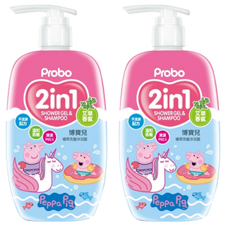 Probo 博寶兒 植萃洗髮沐浴露, 2合1 艾草香氛 溫和低敏配方, 500ml, 2瓶