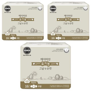 예지미인 그날엔 유기농 순면 생리대 날개형, 중형, 16개입, 3개