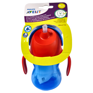 PHILIPS AVENT 新安怡 雙耳吸管學習杯 防漏健康發展, 紅色+藍色, 200ml, 1個