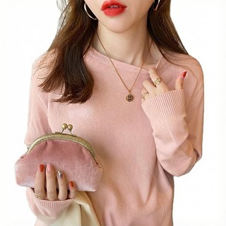 BUY LOVE 買到戀愛 薄款圓領羊絨長袖打底衫 - F/粉