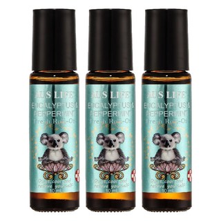 AUS LIFE 澳思萊 尤加利勁涼滾珠精油棒 10ml 含尤加利和薄荷精油, 3瓶