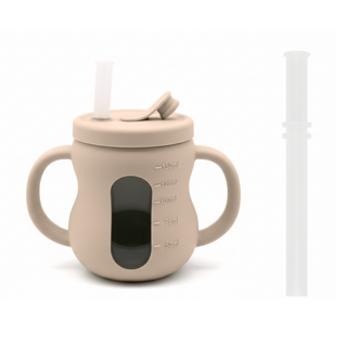 MomnLittle 嬰兒花生矽膠3合1吸管杯, 奶油米色, 1個, 150ml
