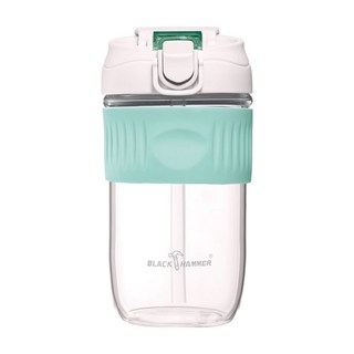 BLACK HAMMER 耐熱玻璃吸管隨行杯, 550ml, 耐熱-20°C~400°C, 雙飲杯, BH-G550G 綠色, 1個