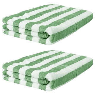 珊瑚絨浴巾, 140 x 70公分, 綠色條紋, 吸水, 一入裝, 綠色, 2條