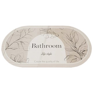 Mini嚴選 植物印花橢圓浴室珪藻泥踏墊, 米色, 1個