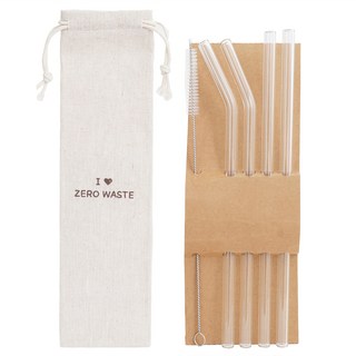 LALASHOP 環保耐熱強化玻璃吸管組 含彎吸管2入+直吸管2入+清潔刷1入+收納袋1入, 1組