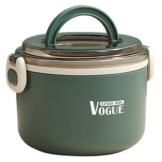 SUNORO日式便當盒 304不鏽鋼保溫餐盒 圓形透明蓋設計 1.2L大容量 可微波加熱 手提便當盒, 1個, 綠色