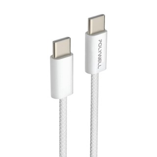 POLYWELL 寶利威爾 Type-C to Type-C PD編織快充線 3A 60W PW15-W45-M801, 20cm, 灰白色, 1條
