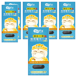 FUDER 福德好罩 成人韓版4D立體醫療口罩, 紳士藍, 10片, 6盒