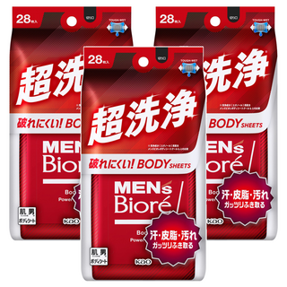 MEN'S Biore 男性身體用濕巾 超洗淨款 28片, 3包, 284ml