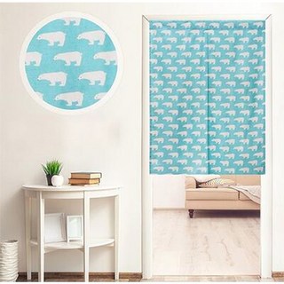 小銅板 日式亞麻門簾, 粉藍北極熊