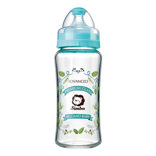Simba 小獅王辛巴 蘿蔓晶鑽寬口玻璃大奶瓶, 香草天藍, 270ml, 1個