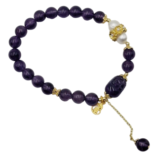 黑碧璽 鍍砂金貔貅手珠, 款式隨機, 8mm