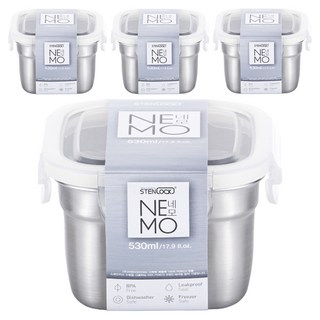STENLOCK 史丹利 Nemo正方形密封保鮮盒, 4個, 5號(530ml)