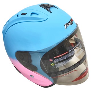 普通型露臉式機車防護頭盔 含一層護目鏡 R3-A6, 天藍粉色
